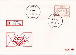 E01-028 - Belgique Enveloppe FDC Recommandé 07332 Va - Vignette  Du 16-11-1981 - COB  - Cachet De 7500 Tournai 1 - Série - Andere & Zonder Classificatie