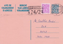 C01-151 - Belgique CEP - Carte Entier Postal - Changement D'adresse  Du 0-1-1900 - COB  - Cachet De Bruxelles X + Flamme - Addr. Chang.