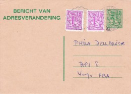 C01-154 - Belgique CEP - Carte Entier Postal - Changement D'adresse  Du 0-1-1900 - COB  - Cachet De Westende Vers 4090 F - Avis Changement Adresse