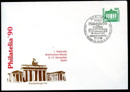DDR PU17 D2/001-3a Privat-Umschlag PHILATELIA KÖLN Brandenburger Tor Sost.1990  NGK 11,00 € - Enveloppes Privées - Oblitérées