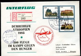 DDR U1-2-85 C3 UMSCHLAG Burgen Der DDR ZUDRUCK DÜRREHILFE ÄTHIOPIEN 1985  NGK 22,00 € - Privé Briefomslagen - Gebruikt