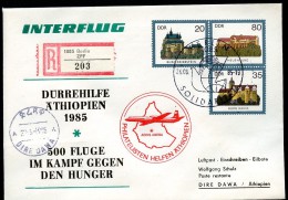 DDR U1-2-85 C3 UMSCHLAG Burgen Der DDR ZUDRUCK DÜRREHILFE ÄTHIOPIEN 1985  NGK 22,00 € - Enveloppes Privées - Oblitérées