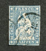 5746  Swiss 1855    (o)  Scott #27  (cat.$45.) Offers Welcome! - Gebraucht