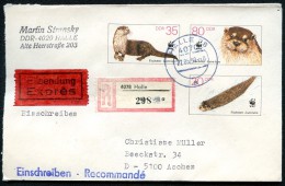 DDR U7 Umschlag FISCHOTTER EINSCHREIBEN EILSENDUNG Gelaufen Halle-Aachen 1990 - Briefomslagen - Gebruikt