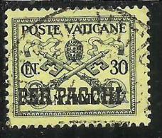 VATICANO VATIKAN VATICAN 1931 PACCHI POSTALI PARCEL POST CONCILIAZIONE SOPRASTAMPATO CENT. 30 USATO USED - Paquetes Postales