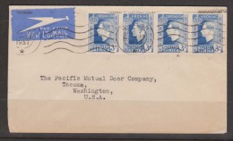 South Africa 1937 Coronation Cover To USA , Strip Of 4 3d (2 Pairs) - Lettres & Documents