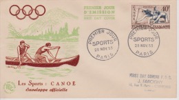 FDC FRANCE 1953 : JEUX OLYMPIQUES D'HELSINKI 1952  CANOE - Ete 1952: Helsinki