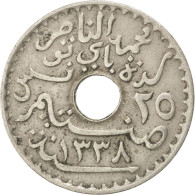 Monnaie, Tunisie, Muhammad Al-Nasir Bey, 25 Centimes, 1920, Paris, TTB - Tunisie