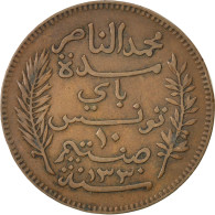 Monnaie, Tunisie, Muhammad Al-Nasir Bey, 10 Centimes, 1912, Paris, TTB, Bronze - Tunisia