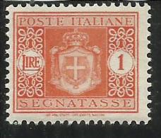 ITALY KINGDOM ITALIA REGNO 1945 LUOGOTENENZA SEGNATASSE POSTAGE DUE TASSE SENZA FILIGRANA UNWATERMARK LIRE 1 MNH - Taxe