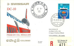 Luftpost  "Swissair - DC-10 - Genève - Colombo"  (UN-Frankatur)              1975 - First Flight Covers