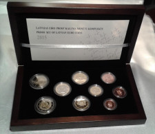 Latvia Lettland Official Coin Set All Coins 2015 Year 1 Cent - 2 Euro In  Wooden Box Proof - Lettland