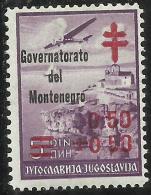 MONTENEGRO 1941 GOVERNATORATO CROCE ROSSA RED CROSS 0,50 + 0,50 SU 5 D MNH FIRMATO SIGNED - Montenegro