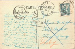 2628 VICHY Allier Carte Postale En Poste Restante De Tunis TUNISIE Griffe Non Reclamé Taxe 30 Tunisie Ob 17 9 28 Yv 157 - Briefe U. Dokumente