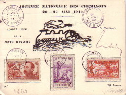 COTE D'IVOIRE - ABIDJAN - JOURNEE NATIONALE DES CHEMINOTS 20-21 MAI 1945 - AVEC SIGNATURE DU PRESIDENT. - Covers & Documents