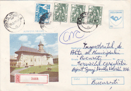 5773A, NEAMT MONASTERY, 1992, RECOMMENDED, COVER STATIONERY, SEND TO MAIL, ROMANIA. - Abbeys & Monasteries