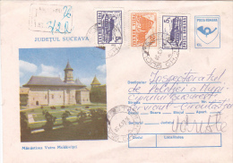 5774A, SUCEAVA, VATRA MOLDOVITEI MONASTERY, 1992, RECOMMENDED, COVER STATIONERY, SEND TO MAIL, ROMANIA. - Abbayes & Monastères