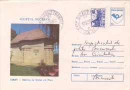 5775A, SUCEAVA, SIRET, STEFAN THE GREAT MONASTERY, 1992, COVER STATIONERY, SEND TO MAIL, ROMANIA. - Klöster