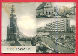 161743 / Greifswald - RIVER SHIP BOAT , CAR , BUILDING  , 4 VIEW - Germany Allemagne Deutschland Germania - Greifswald