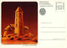 Entier Postal Sur CP Avec Illust. "Sant Miquel D'Engolasters" - Viguerie Episcopale