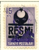 TURKEY  -  1951  Official  Opt.RESMI  15k  Used As Scan - Oblitérés