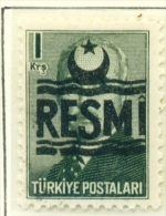 TURKEY  -  1955  Official  Opt.RESMI  1k  Mounted/Hinged Mint - Nuovi