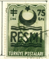 TURKEY  -  1955  Official  Opt.RESMI  75k On 1l  Used As Scan - Oblitérés