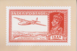 India  2015  KG VI  12A AEROPLANE  STAMP RE-PRINTED ON POST CARD   OFFICIALLY ISSUED # 60059   Indien Inde - Lettres & Documents