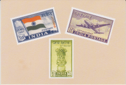 India  2015  JAIHIND 3V STAMPS  RE-PRINTED ON POST CARD   OFFICIALLY ISSUED # 60042   Indien Inde - Cartas & Documentos