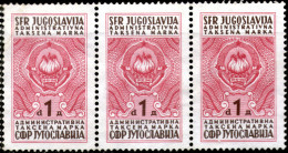 SFR.Yugoslavia,strip Of 3 X 1 Din.revenue Stamps, MNH **,see Scan - Service