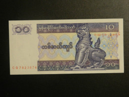 Billet - Birmanie/Myanmar - Valeur Faciale : 10 Kyat - Jamais Circulé - Année ?? - Motif : Chinze Et Barge Royale - Myanmar