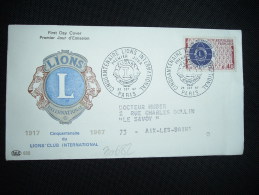 LETTRE 1ER JOUR TP LIONS INTERNATIONAL 0,40 OBL.28 OCT 67 PARIS PREMIER JOUR CINQUANTENAIRE LIONS INTERNATIONAL - Rotary, Lions Club