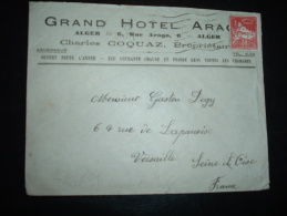 LETTRE TP 50 OBL.MEC. ALGER GARE + GRAND HOTEL ARAGO CHARLES COQUAZ + OBL. MECANIQUE ARRIVEE BD S.8 III 33 VERSAILLES RP - Cartas & Documentos