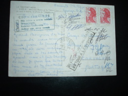CP POUR PORTUGAL TP LIBERTE DE GANDON 2,10 X2 OBL.MEC.21-7-1984 LE TREPORT (76) + GRIFFE RETOUR - 1982-1990 Liberté (Gandon)