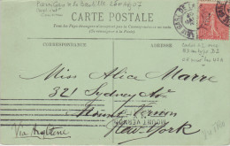 Semeuse - Paris Gare De La Bastille - New York Mount Vernon - Via Angleterre - Cachet Peu Courant - Poste Maritime