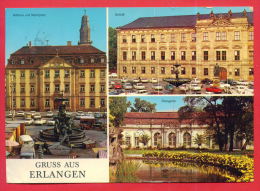 161964 / GRUSS AUS Erlangen - RATHAUS UND MARKTPLATZ , SCHLOSS , ORANGERIE , CAR - USED 1972 Germany Allemagne - Erlangen