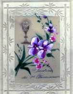 CARTE SOUVENIR DE 1ERE COMMUNION EN PLEXIGLAS TRANSPARENT  PEINTE A LA MAIN SUPERBE - Communie