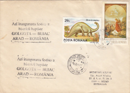 12324- DINOSAUR, BRONTOSAURUS, PAINTING, ANGELS, STAMPS ON COVER, 1993, ROMANIA - Covers & Documents