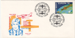 1065FM- CALIN ROSETTI, CIRCUMPOLAR RECORD FLIGHT, PLANE, SPECIAL COVER, 1992, ROMANIA - Polare Flüge