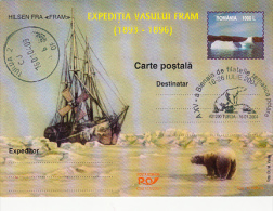 12394- FRAM SHIP, ARCTIC EXPEDITION, POLAR BEAR, POSTCARD STATIONERY, 2004, ROMANIA - Arktis Expeditionen