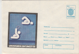 12518- WATER POLO, WORLD UNIVERSITY GAMES, COVER STATIONERY, 1981, ROMANIA - Waterpolo