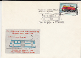 12545- TRAM, TRAMWAY, FIRST RESITA TRAMWAY ROUTE, SPECIAL COVER, 1988, ROMANIA - Tranvie