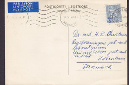 Finland Par Avion Lentoposti Flygpost Label THE WIHURI RESEARCH INSTITUTE, HELSINKI 1963 Card Karte To Denmark (2 Scans) - Storia Postale