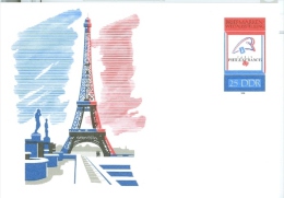 DDR Sonderpostkarte 1989 Ungberaucht Briefmarkenweltausstellung PHILEXFRANCE Paris Eiffelturm Statuen - Postkaarten - Ongebruikt