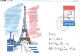 DDR Sonderpostkarte 1989 Gebraucht Briefmarkenweltausstellung PHILEXFRANCE Paris Eiffelturm Statuen TGST Erfurt 05-1990 - Postkarten - Gebraucht