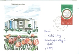 DDR Sonderpostkarte 1989 Gebraucht Briefmarkenweltausstellung Bulgarien Volskkulturpalast Tulpen TGST Erfurt 05-1990 - Postkarten - Gebraucht