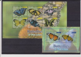 LIBERIA 6 V. + SHETT FOGLIETTO  NUOVO MNH BUTTERFLIES FARFALLE MARIPOSA PAPILLON - Papillons