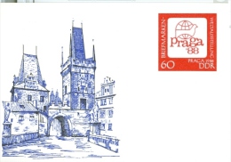 DDR Sonderpostkarte 1988 Ungebraucht Briefmarkenweltausstellung PRAGA Prag Karlsbrücke Tor - Postcards - Mint