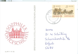 DDR Sonderpostkarte 1985 Briefmarkenausstellung Sozphilex Postgeschichte Postkutsche TGST 05-1990 Erfurt - Postkarten - Gebraucht