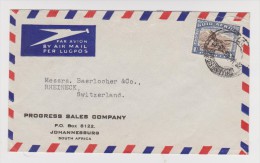 AFRIQUE DU SUD ENVELOPPE 28 MAI 1949 JOHANNESBURG VERS RHEINECK SWITZERLAND - PAR AVION PER LUGPOS - PROGRESS SALES COMP - Lettres & Documents